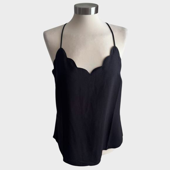 J. Crew Factory Womens Size 8 Black Scalloped Neckline Spaghettti Strap Top - Picture 1 of 11